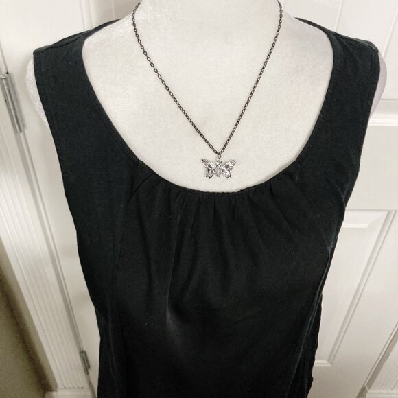 MERONA Plus-size black gathered scope neck tank top ~ LARGE XL 1X rayon shirt - Picture 4 of 14